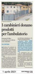 articolo donazione Carabinieri prodotti igienizzanti all'ambulatorio comunale